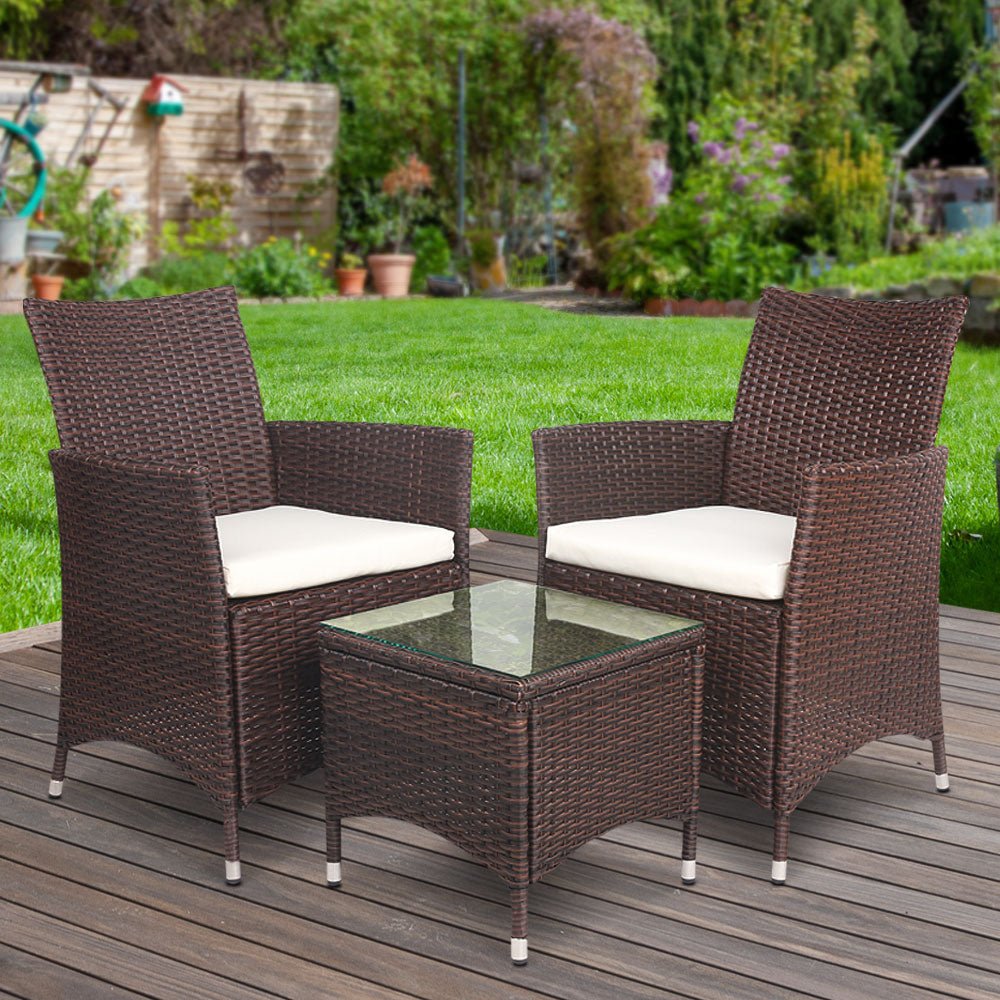 Outdoor Chair and Table Set Chat Set Gardeon 3PC Patio Set Brown