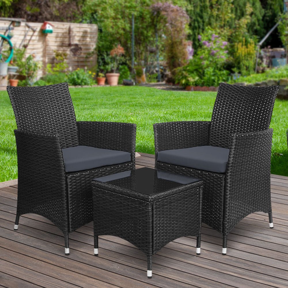 Outdoor Chair and Table Set Gardeon 3PC Patio Set All Black