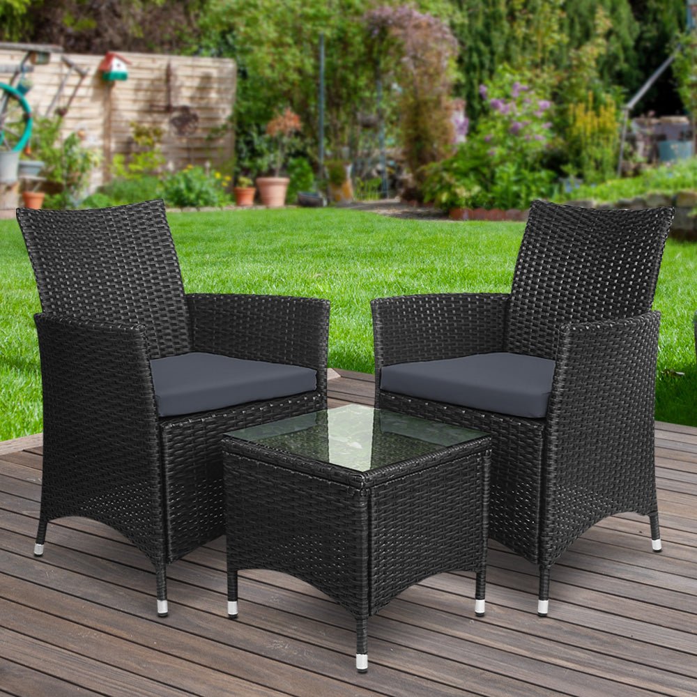 Outdoor Chair and Table Set Chat Set Gardeon 3PC Patio Set Black