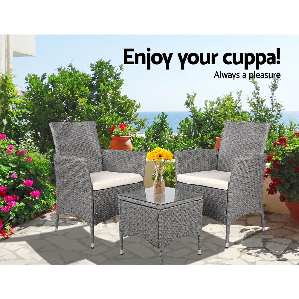 Outdoor Chair and Table Set Chat Set Gardeon 3PC Patio Set Grey