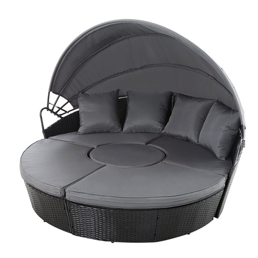 Outdoor Daybed Rattan 4-Piece Day Bed Set Black