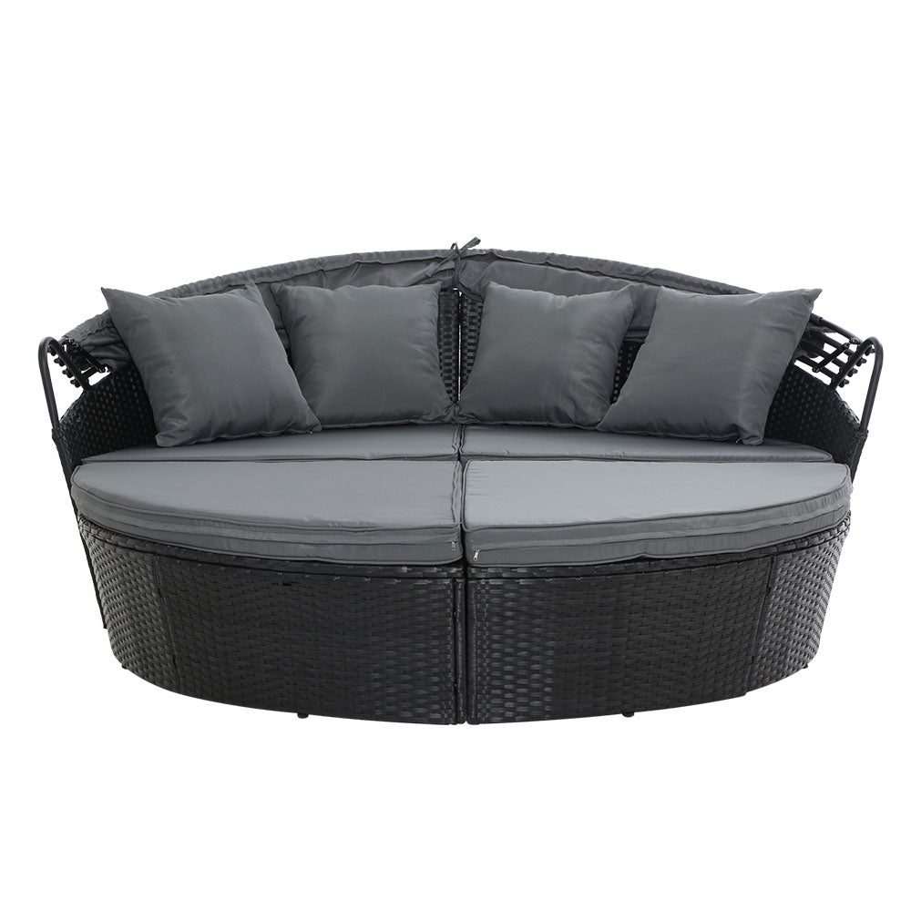 Outdoor Daybed Rattan Day Bed Set Black