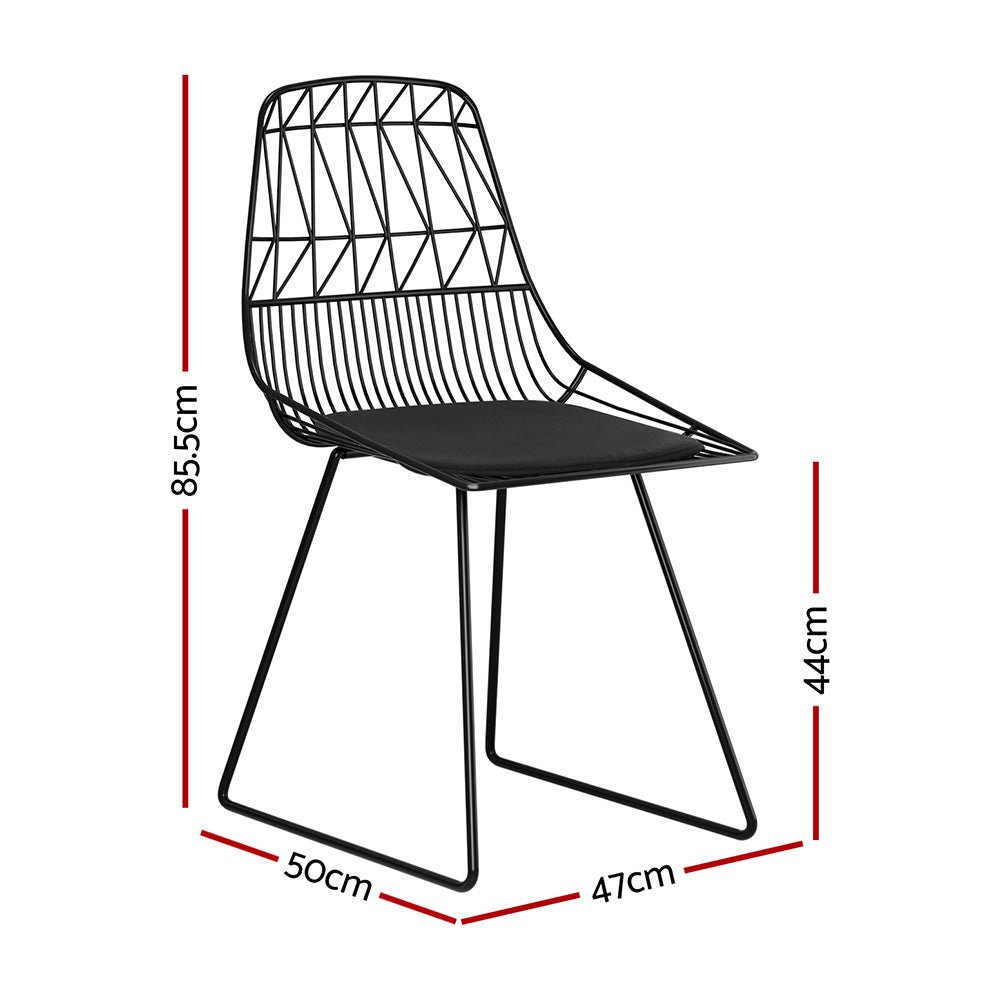 Outdoor Dining Chair Set | 2x Steel Wire Patio Chairs | Black
