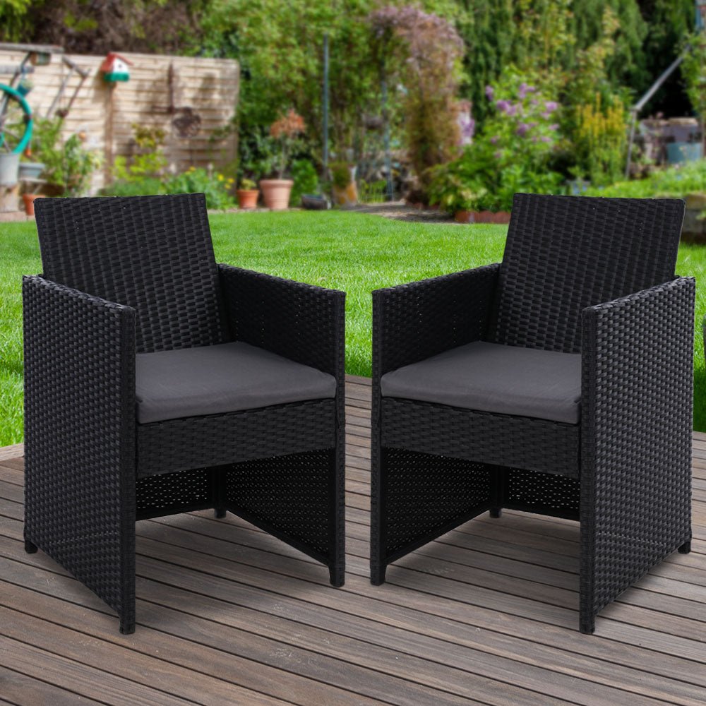 Outdoor Dining Chair Set 2PC Patio Furniture Wicker Garden Cushion Hugo