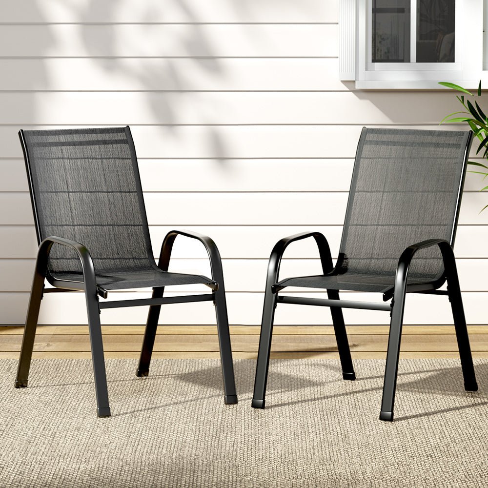 Outdoor Dining Chairs 2PC Stackable Lounge Chair Patio Furniture Black