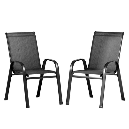 Outdoor Dining Chairs 2PC Stackable Lounge Chair Patio Furniture Black