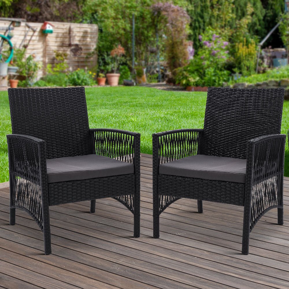 Outdoor Dining Chairs x2 Patio Furniture Wicker Garden Cushion Harp Black