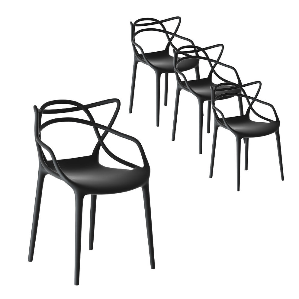 Outdoor Dining Chairs | x4 Stackable Moulded Plastic Chairs | Black ...