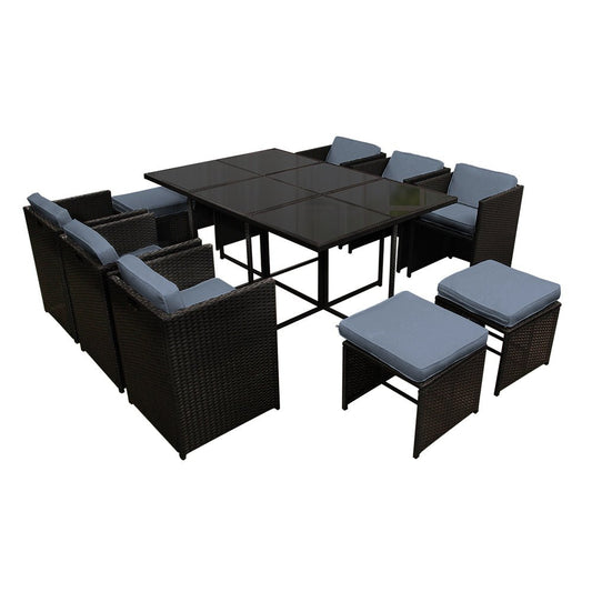 Outdoor Dining Setting Gardeon 10 Seat Wicker Table Chairs Set Black