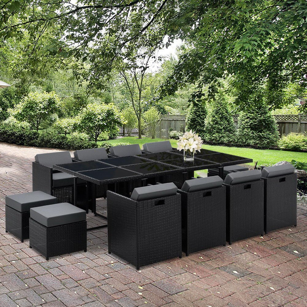 Outdoor Dining Set | 12 Seat | Extra Coloured Slips and Cover | Black