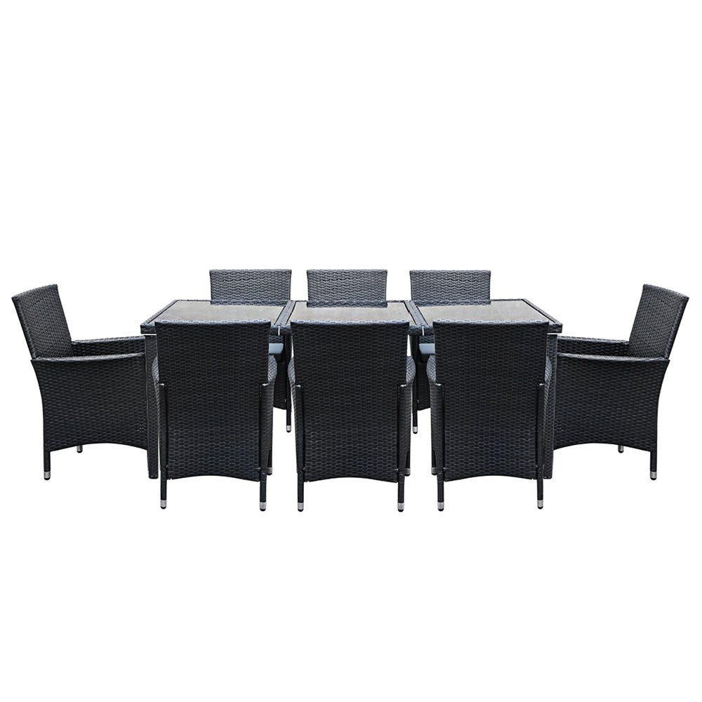 Outdoor Dining Set | 8 Seat | Dining Table, Chairs and Cover | Black