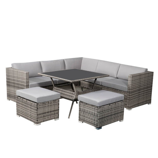 Outdoor Dining Set 8PC Wicker Table Chairs Grey