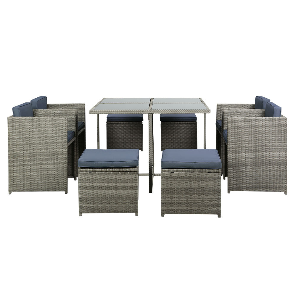 Outdoor Dining Setting 8 Seat Gardeon Wicker Table Chairs Set Grey