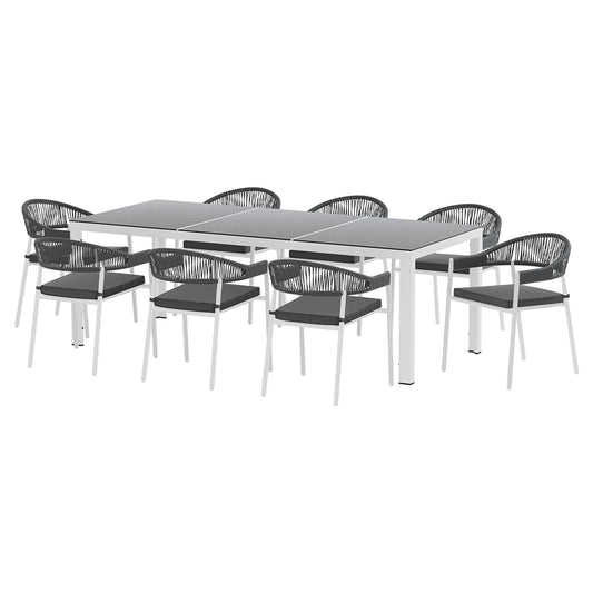 Outdoor Dining Set Gardeon 8 Seat Steel Table Chairs Setting White