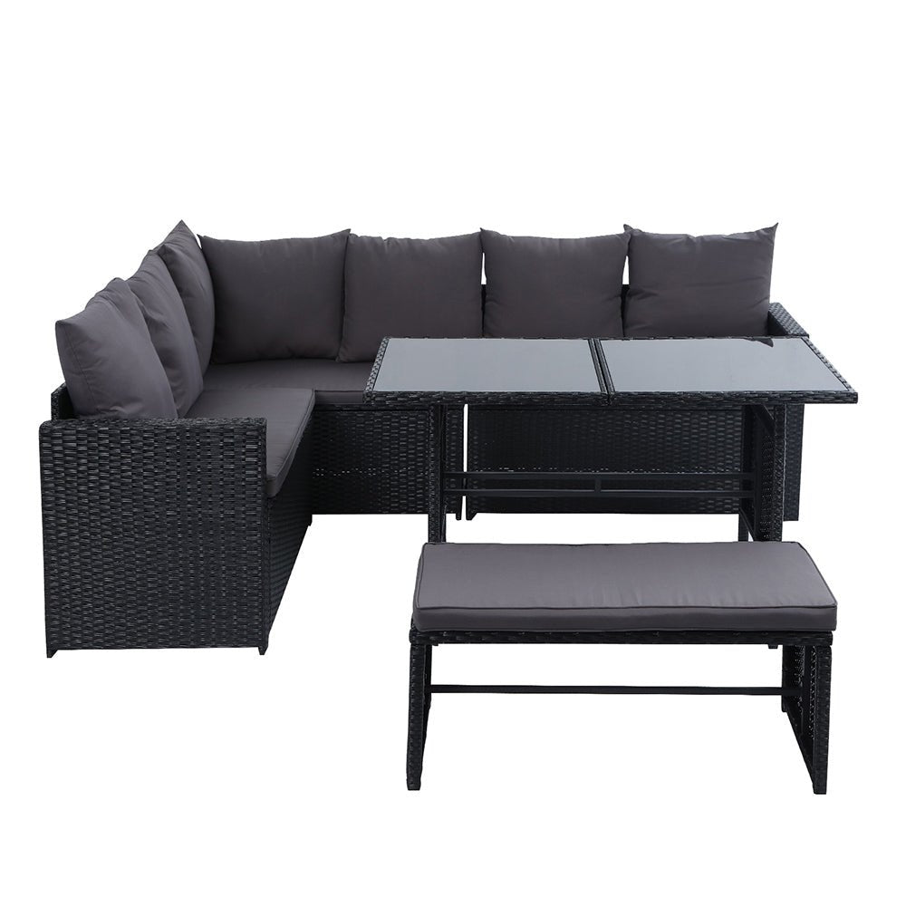 Outdoor Dining Setting Sofa Set Lounge Wicker 8 Seater Black