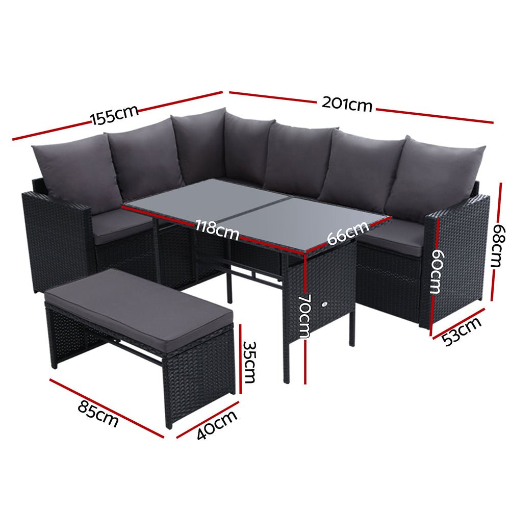 Outdoor Dining Set Sofa Lounge Setting Chairs Table Bench Black Cover