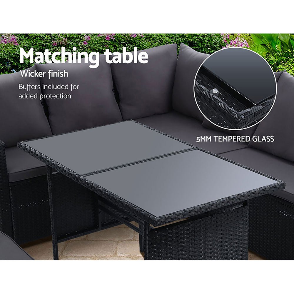Outdoor Dining Setting Sofa Set Lounge Wicker 8 Seater Black