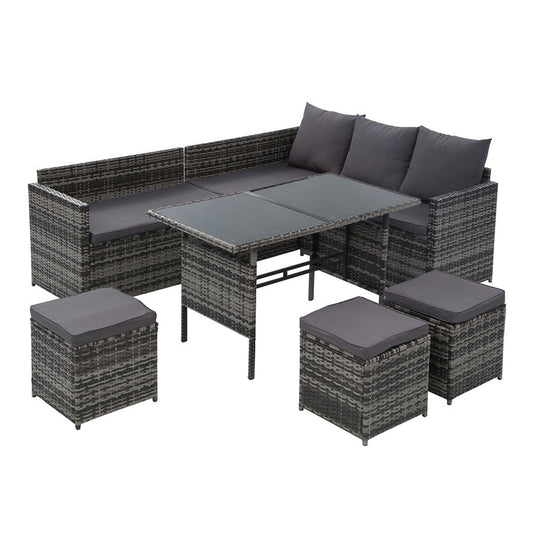 Outdoor Dining Set 9 Seater Lounge Setting Chairs Table Ottoman Grey