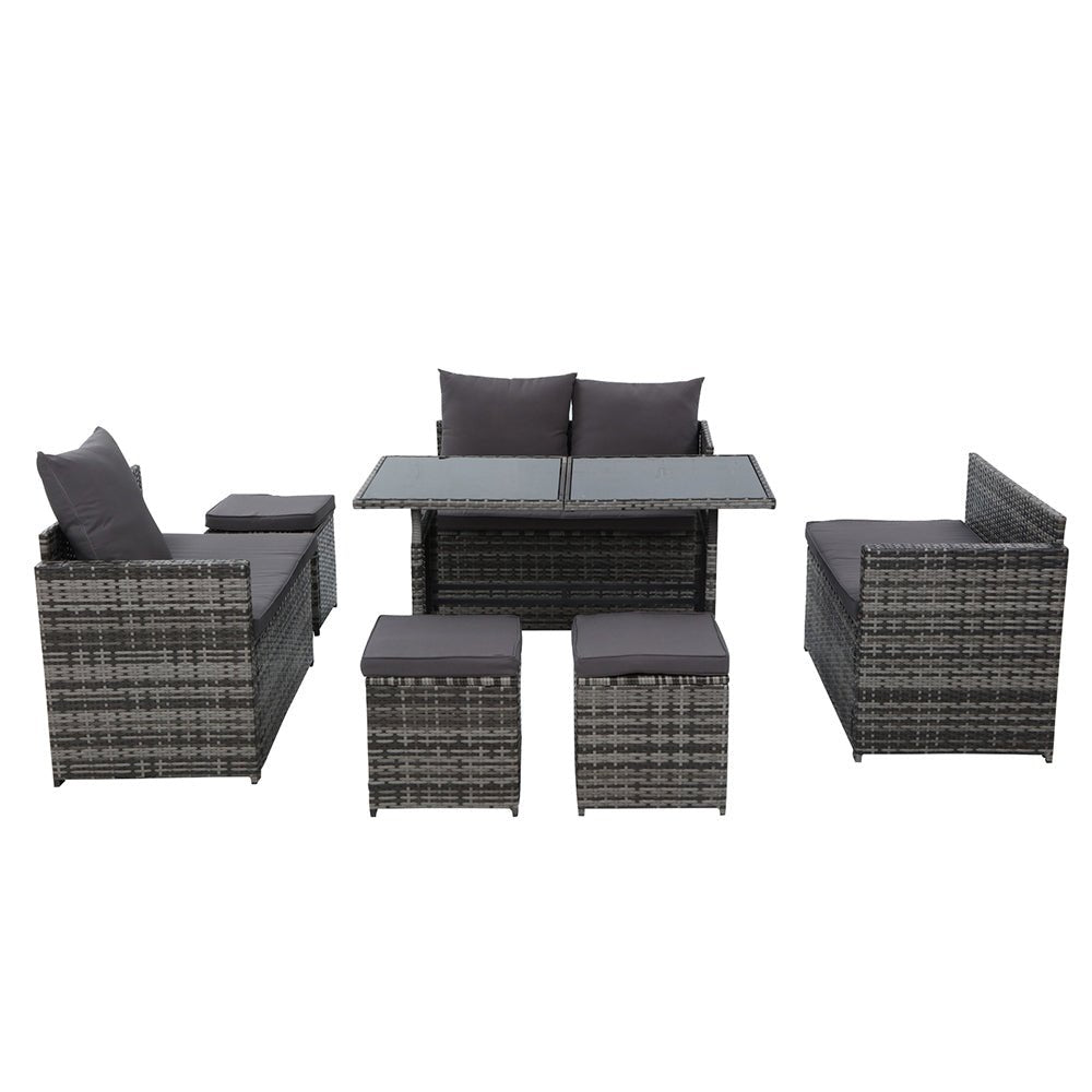 Outdoor Dining Set 9 Seater Lounge Setting Chairs Table Ottoman Grey Cover