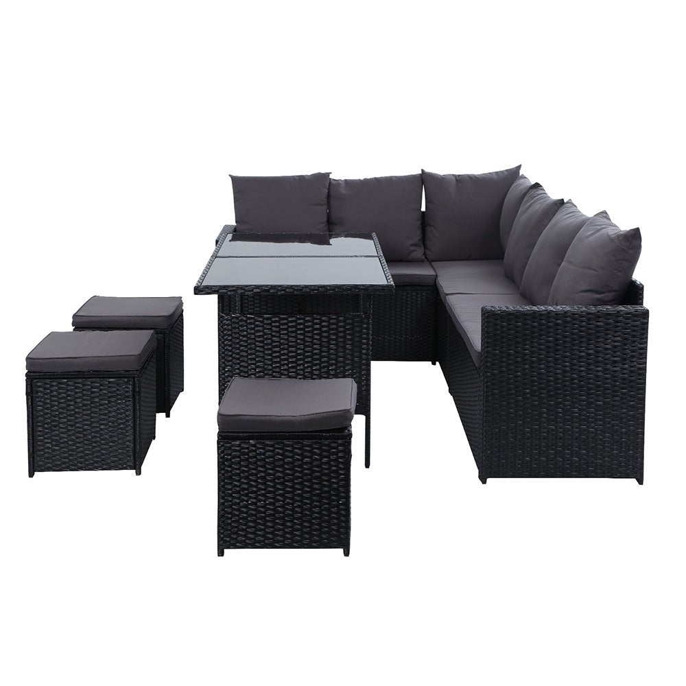 Outdoor Dining Set 9 Seater Lounge Setting Chairs Table Ottoman Black Cover