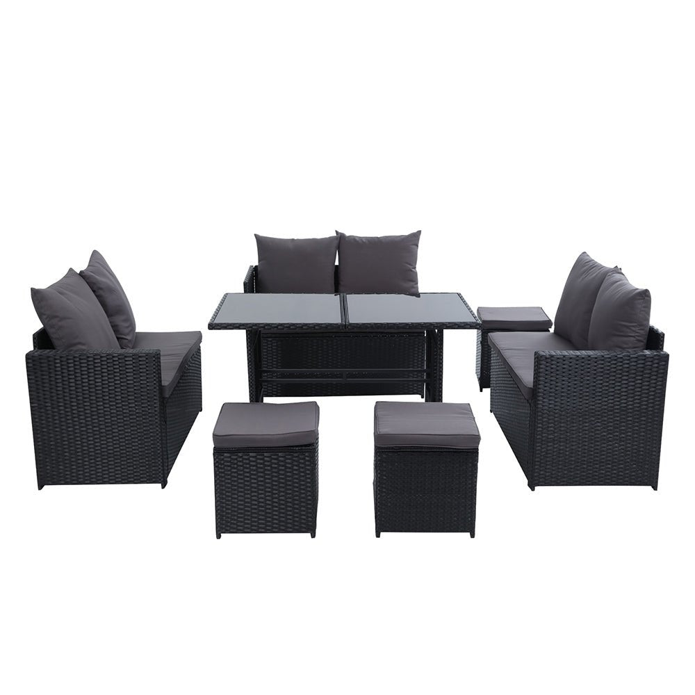 Outdoor Dining Set 9 Seater Lounge Setting Chairs Table Ottoman Black Cover