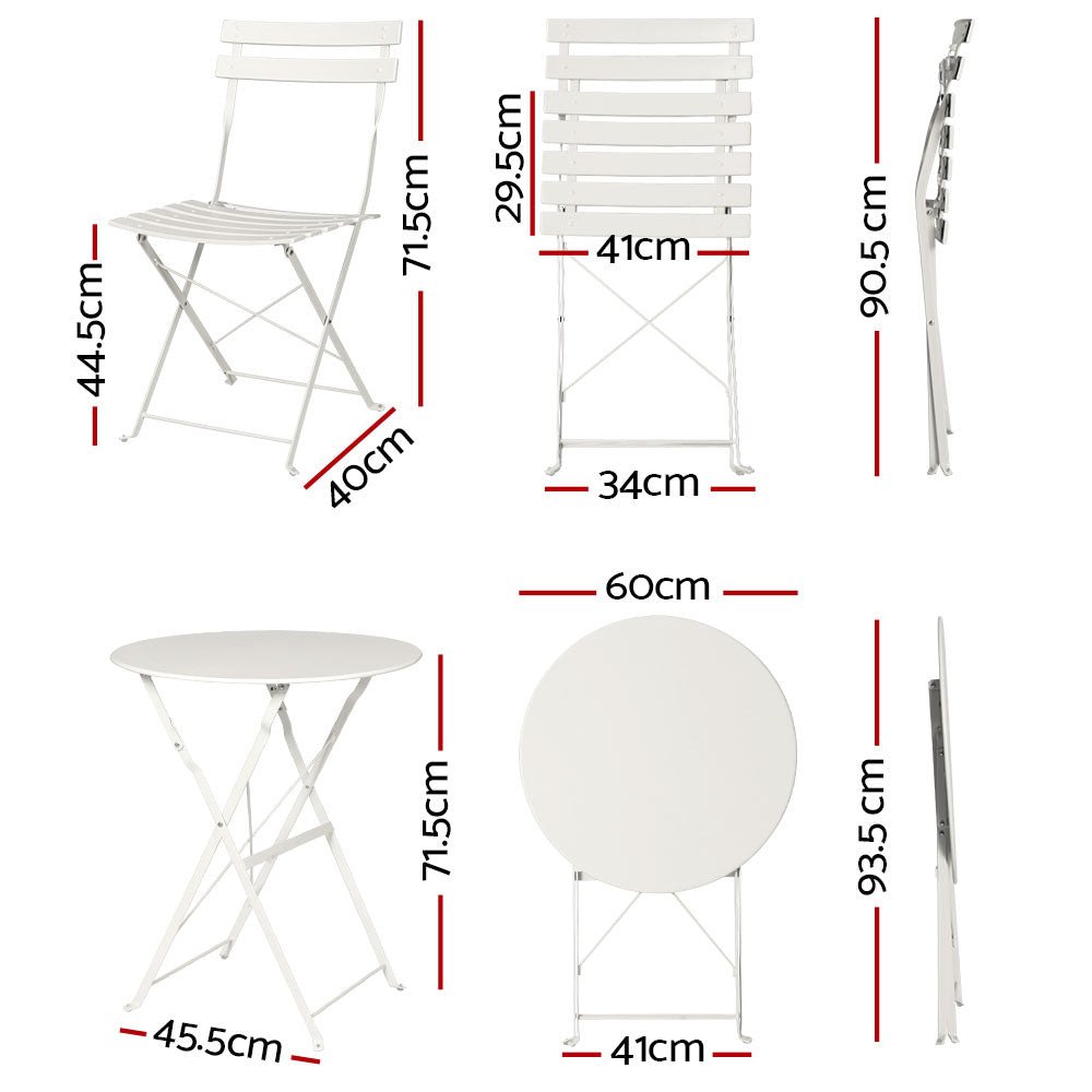 Outdoor Dining Setting 2 Seat Steel Bistro Set Patio Furniture White