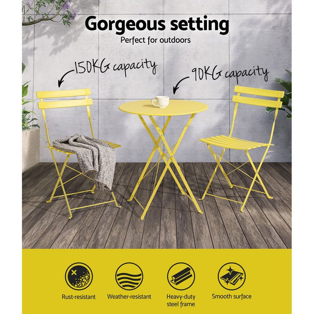 Outdoor Dining Setting 2 Seat Steel Bistro Set Patio Furniture Yellow