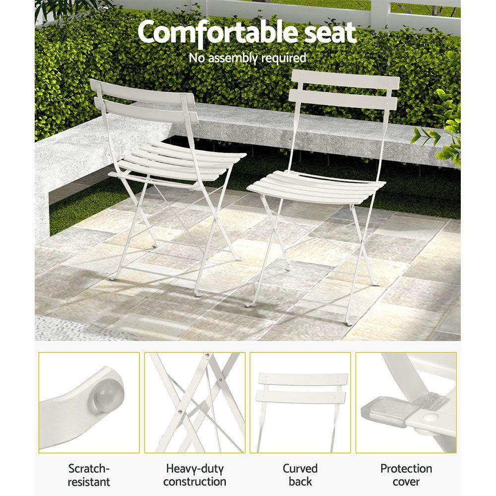 Outdoor Dining Setting 2 Seat Steel Bistro Set Patio Furniture White