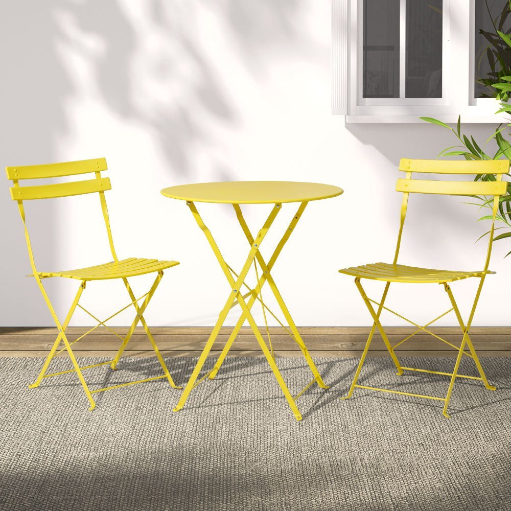 Outdoor Dining Setting 2 Seat Steel Bistro Set Patio Furniture Yellow