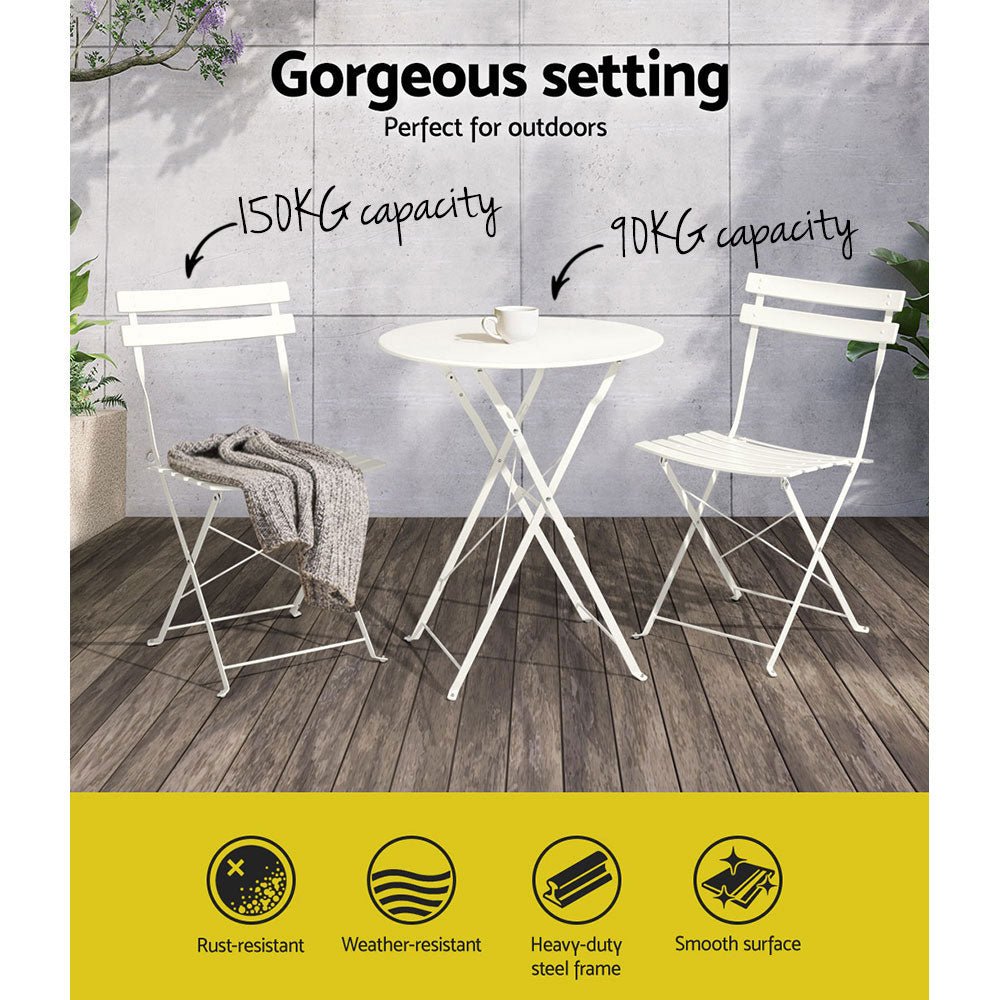 Outdoor Dining Setting 2 Seat Steel Bistro Set Patio Furniture White