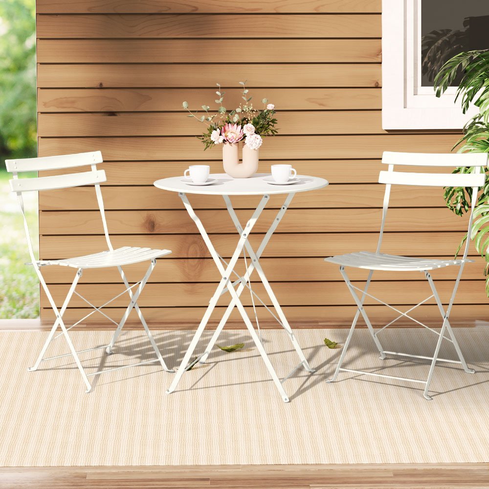 Outdoor Dining Setting 2 Seat Steel Bistro Set Patio Furniture White