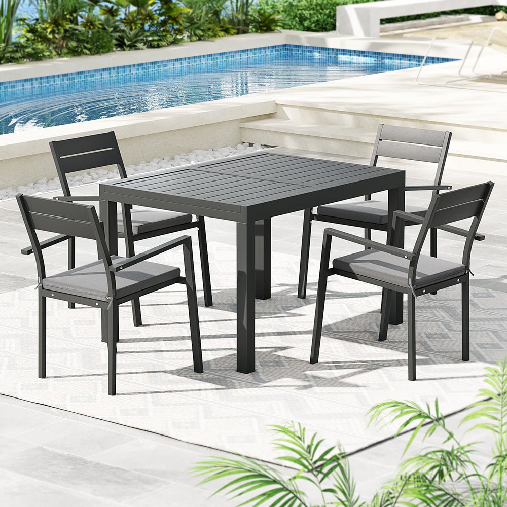 Outdoor Dining Setting Gardeon 4 Seat Aluminium Extendable Table Black