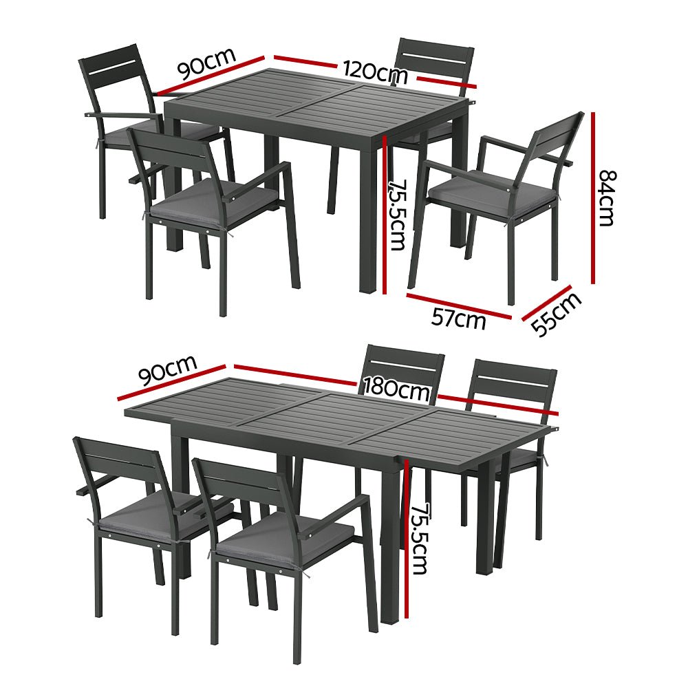 Outdoor Dining Setting Gardeon 4 Seat Aluminium Extendable Table Black
