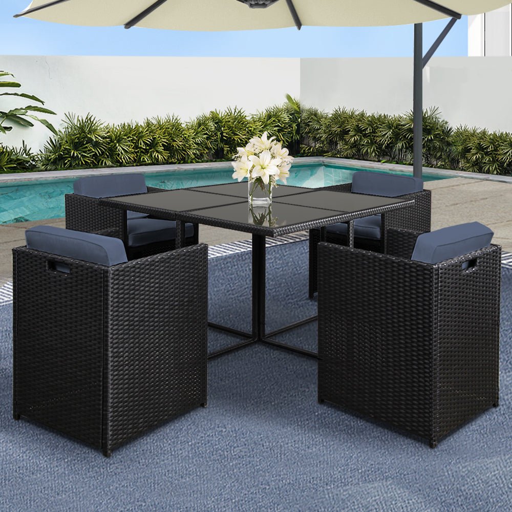 Outdoor Dining Setting 4 Seat Gardeon Wicker Table Chairs Set Black