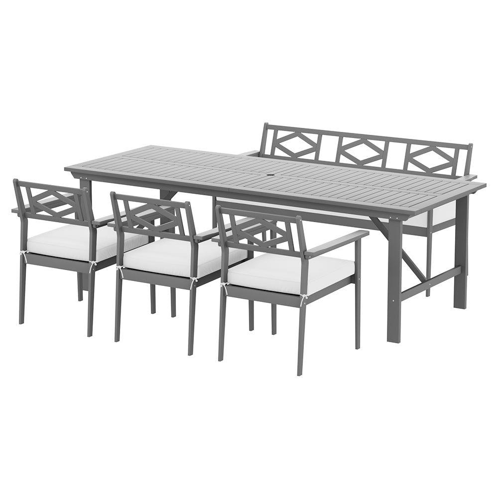 Outdoor Dining Set 6 Seat Wooden Table Chairs Acacia Setting Grey
