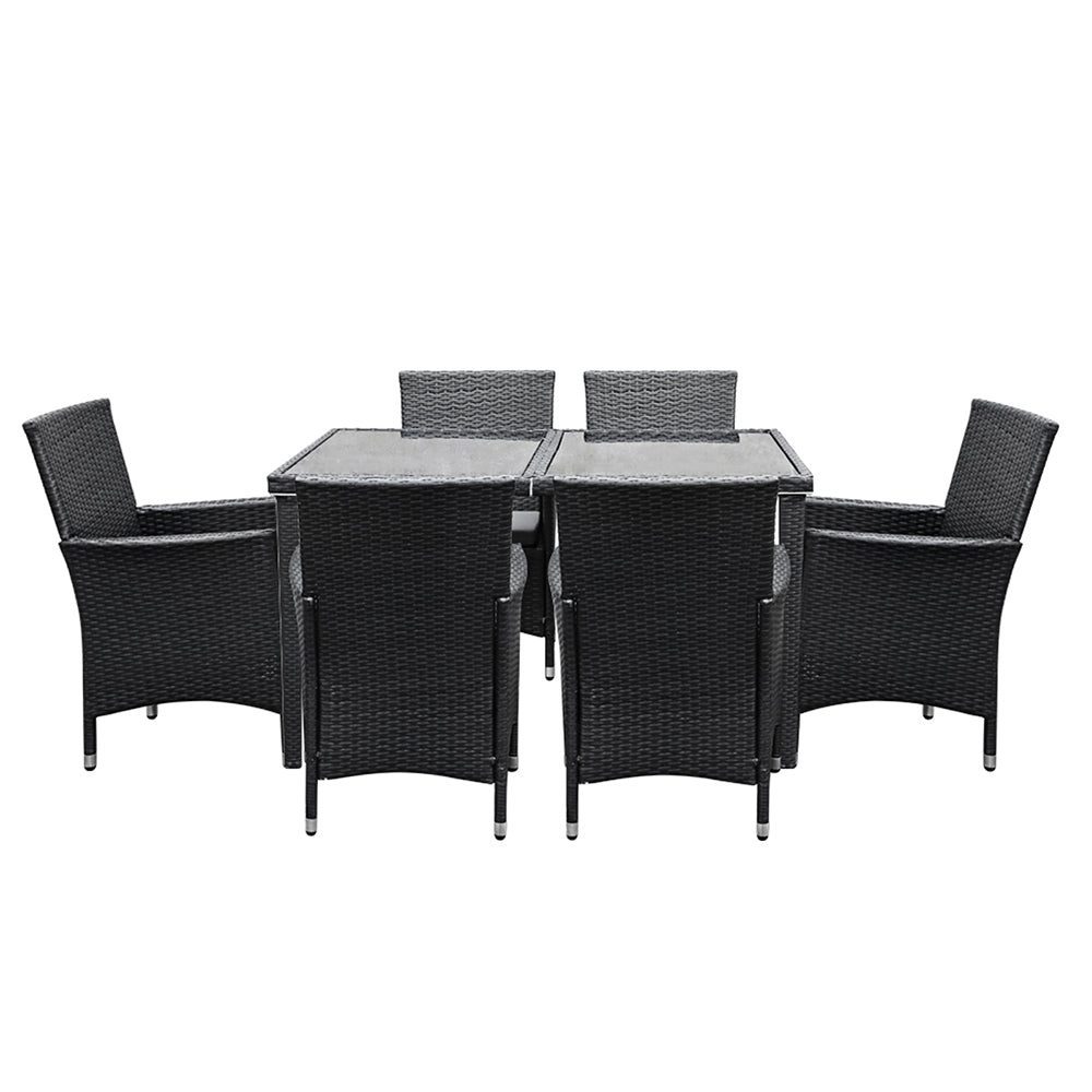 Outdoor Dining Table Set 6 Seater Wicker Lounge Setting Black