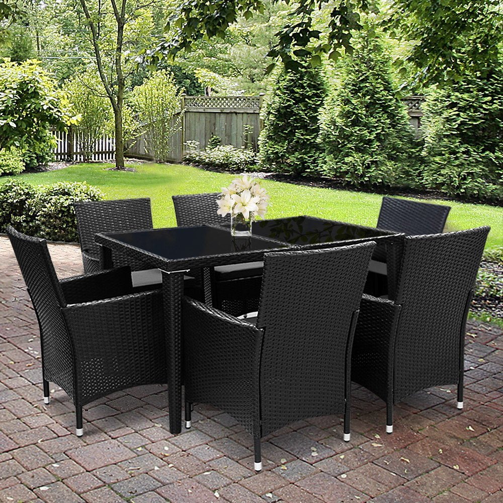 Outdoor Dining Table Set 6 Seater Wicker Lounge Setting Black