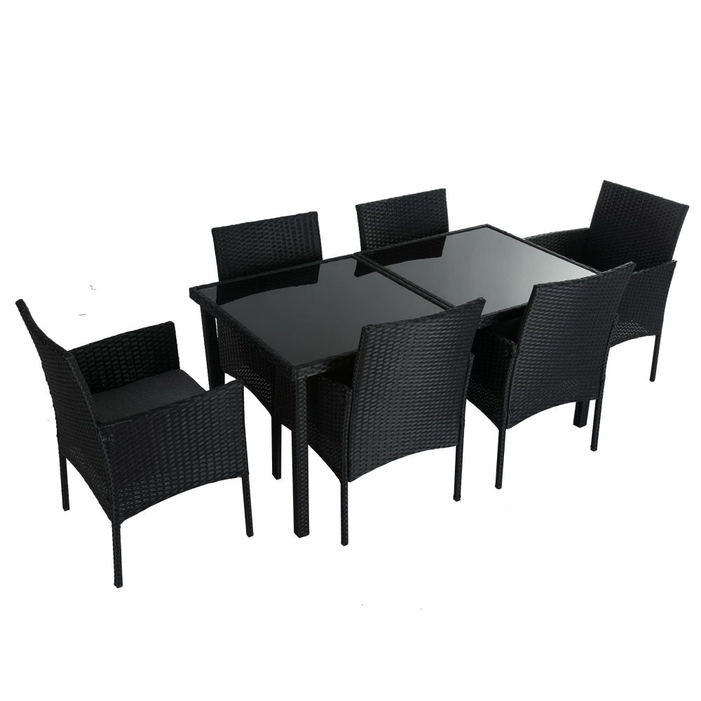 Outdoor Dining Table Set 6 Seater Minimalist Wicker Black