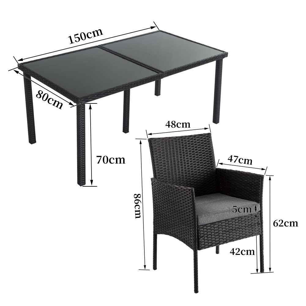 Outdoor Dining Table Set 6 Seater Minimalist Wicker Black