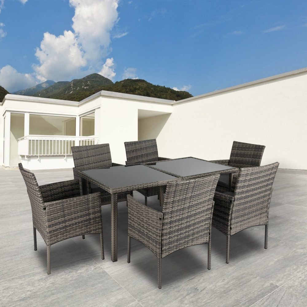 Outdoor Dining Table Set 6 Seater Minimalist Wicker Grey