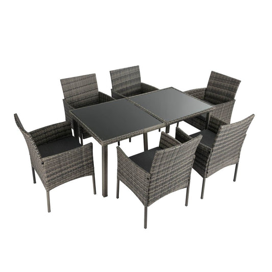 Outdoor Dining Table Set 6 Seater Minimalist Wicker Grey