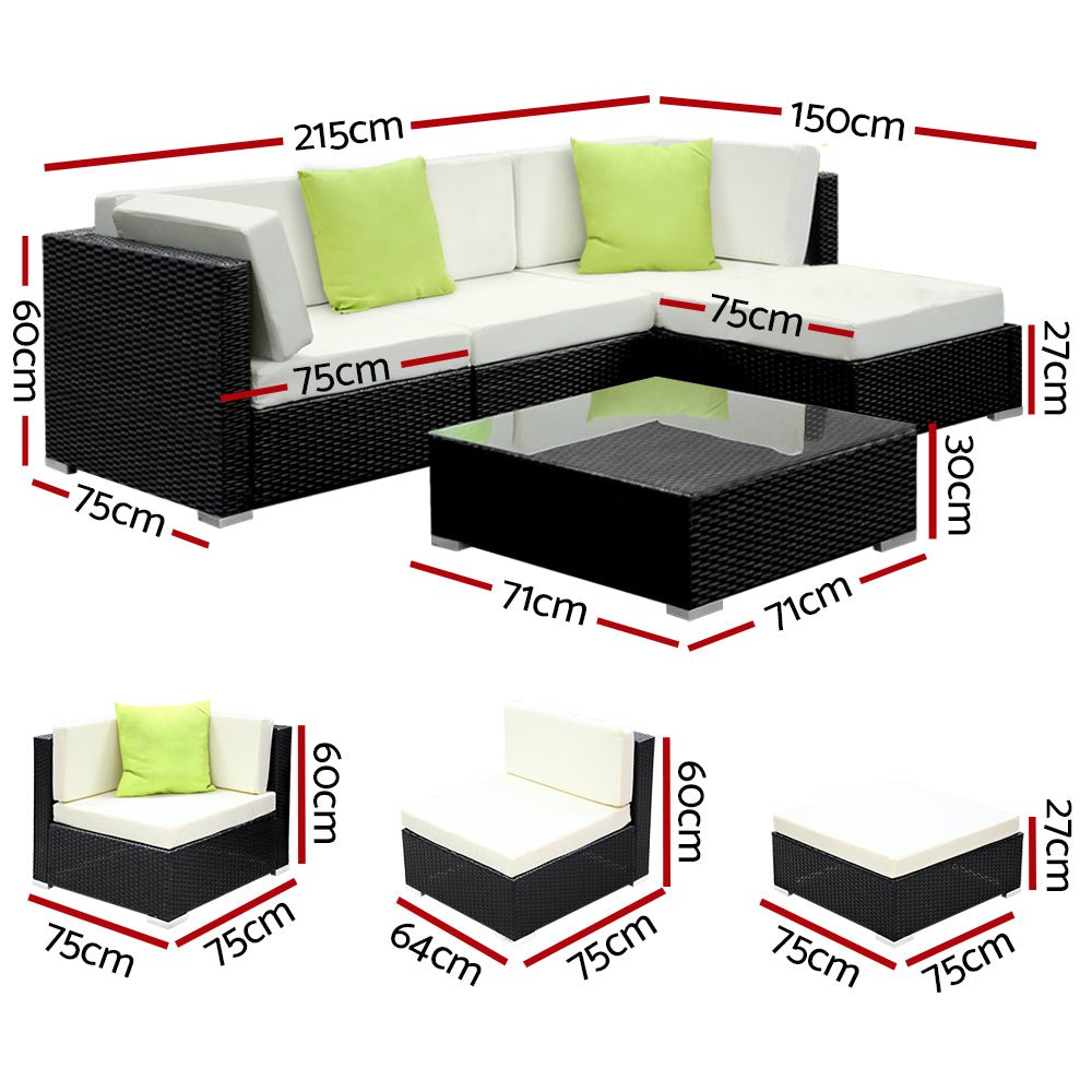 Outdoor Lounge | 4 Seat | Modular Outdoor Sofa Setting | Includes Coffee Table and Storage Cover | Black and Beige