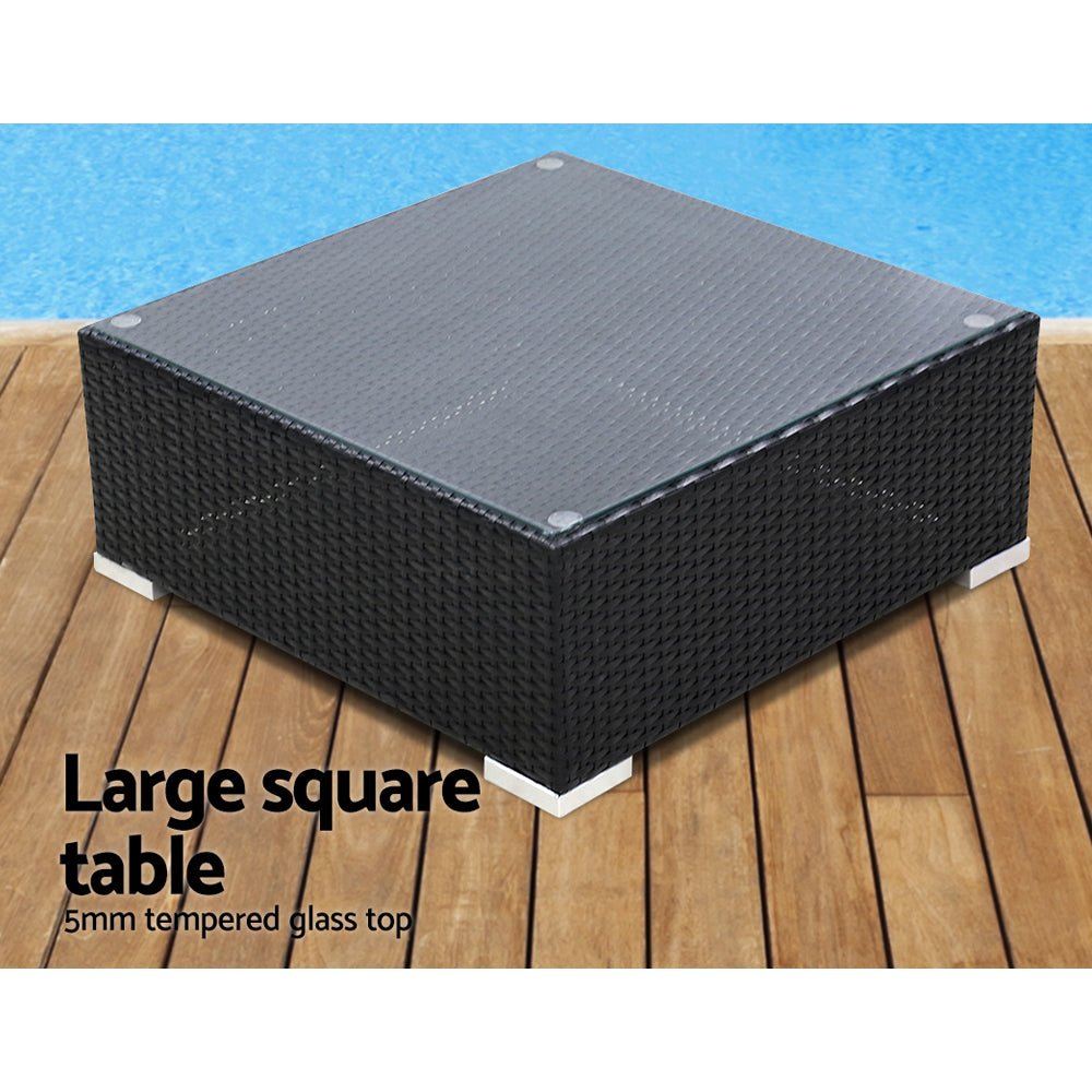 Outdoor Lounge | 7 Seat | Modular Outdoor Sofa Setting | Includes Coffee Table and Storage Cover | Black and Beige