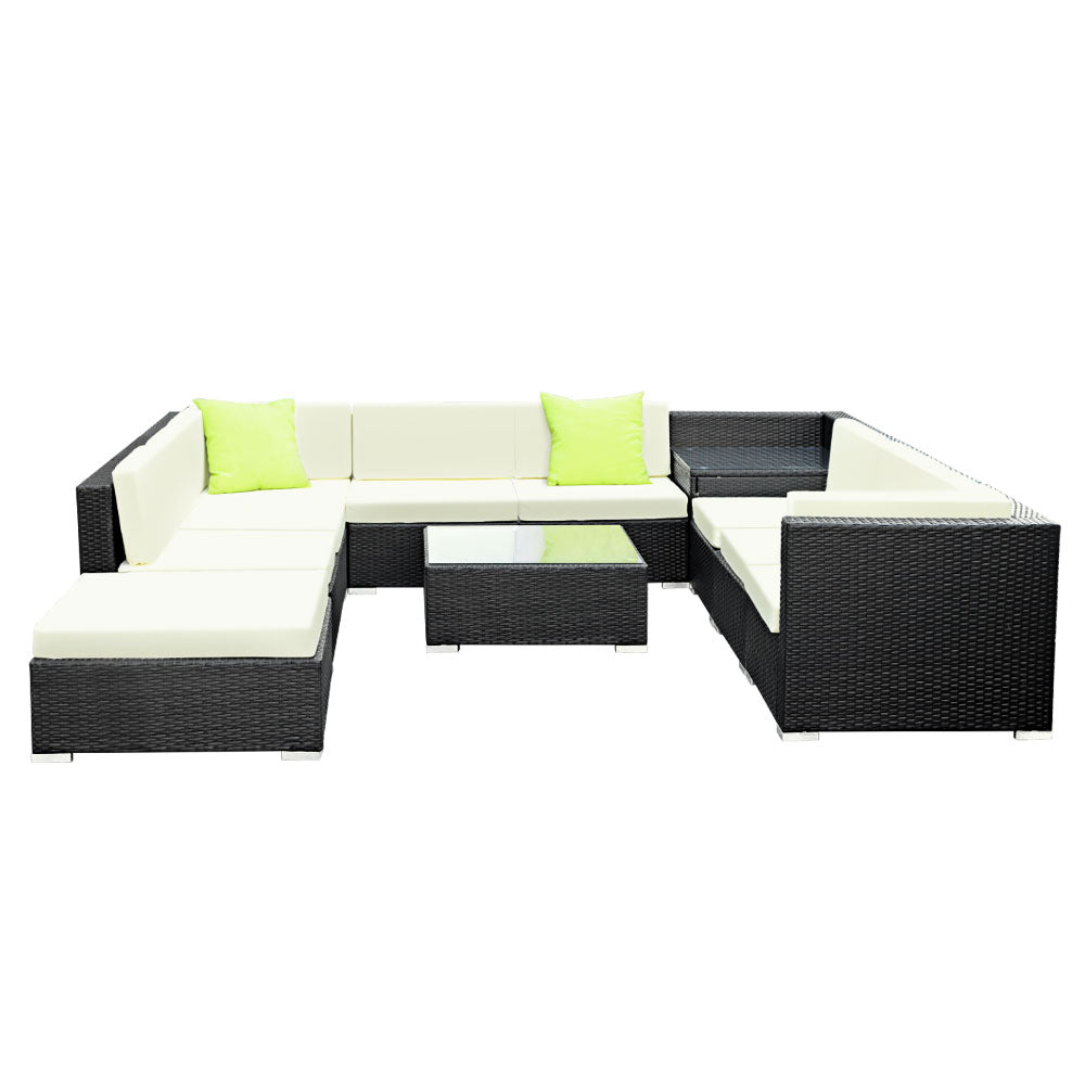 Outdoor Lounge | 7 Seat | Modular Outdoor Sofa Setting | Includes Corner Table, Coffee Table and Storage Cover | Black and Beige