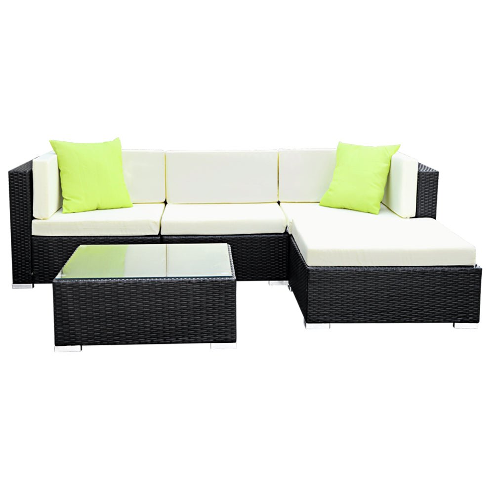 Outdoor Lounge | 4 Seat | Modular Outdoor Sofa Setting | Includes Coffee Table and Storage Cover | Black and Beige