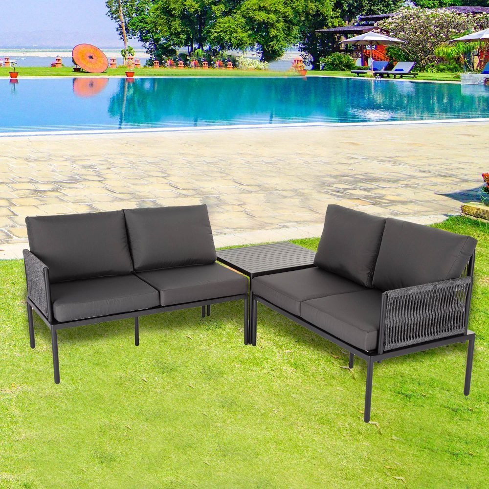 Outdoor Lounge Set 4 Seater Coffee Table Stylish Rope Design Eden Black