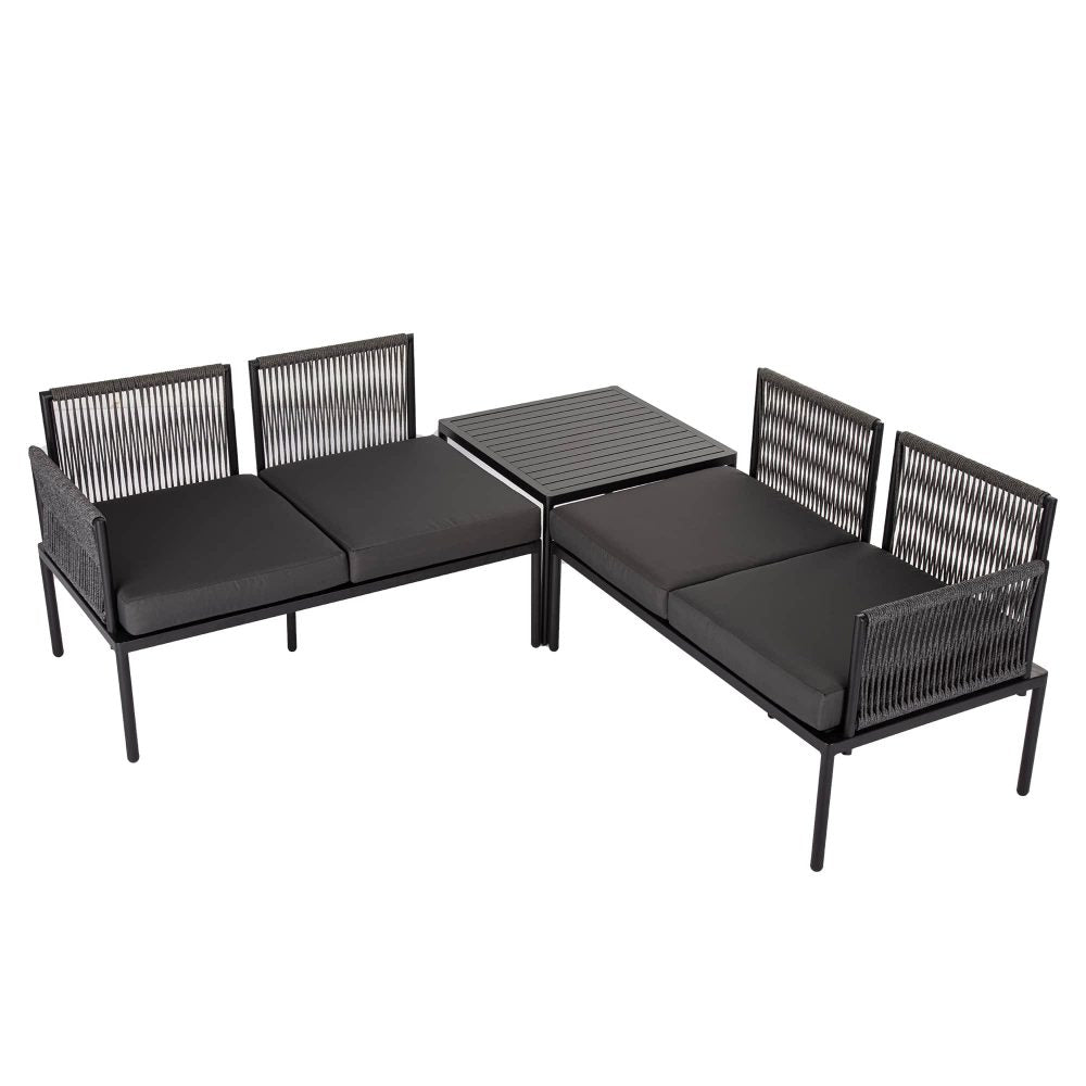 Outdoor Lounge Set 4 Seater Coffee Table Stylish Rope Design Eden Black