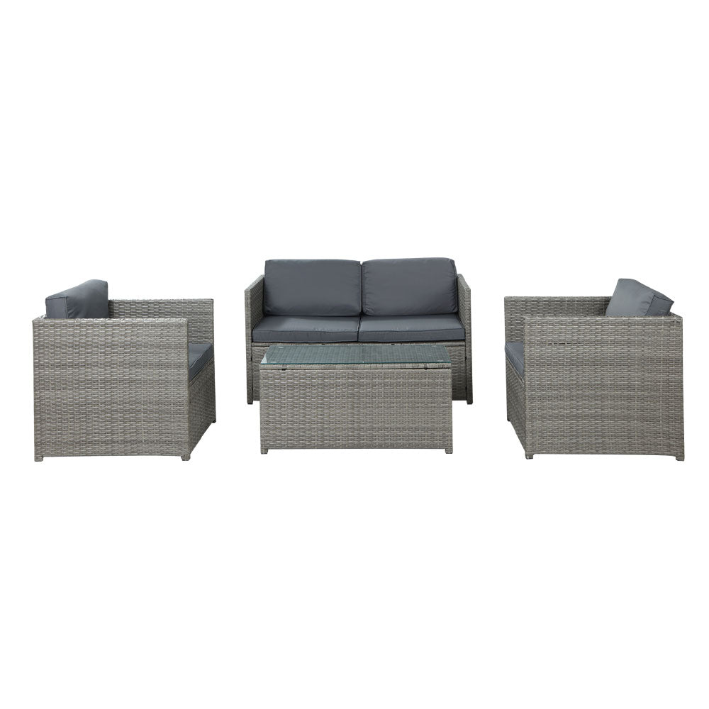 Outdoor Lounge Set 4 Seater Wicker Outdoor Sofa Couch Lounge Setting Grey