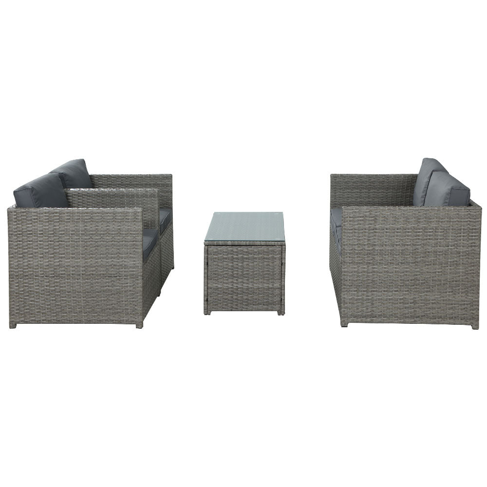 Outdoor Lounge Set 4 Seater Wicker Outdoor Sofa Couch Lounge Setting Grey