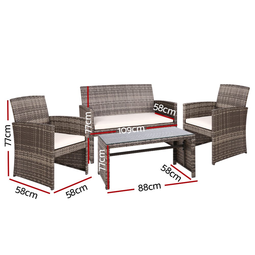 Outdoor Lounge Setting Gardeon 4 PCS Sofa Set Garden Furniture Grey